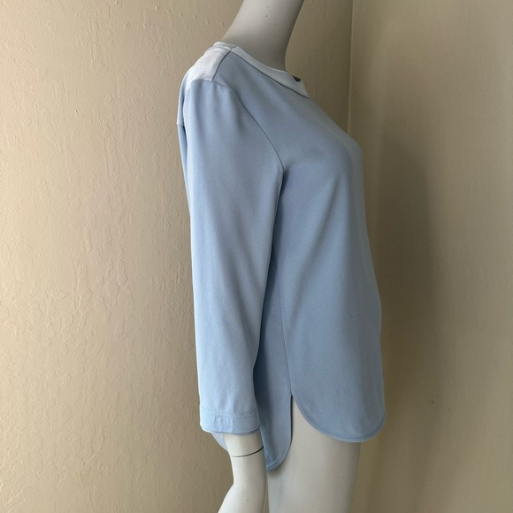BOGNER Colette Powder Blue Crepe Blouse 3/4 Sleeve Scoop Neck - Picture 10 of 16